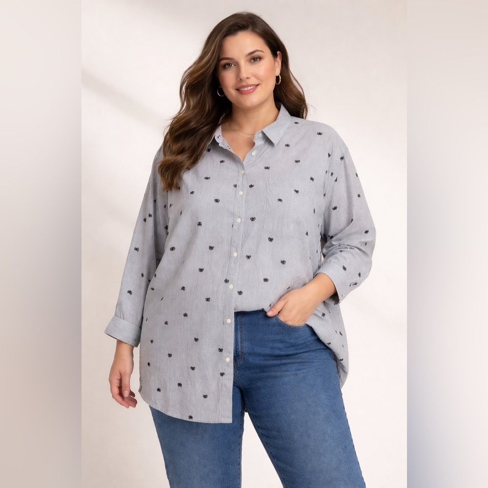 Old Navy‎ Classic Shirt Cat Print Stripe Button Up Plus Size 4X NWT